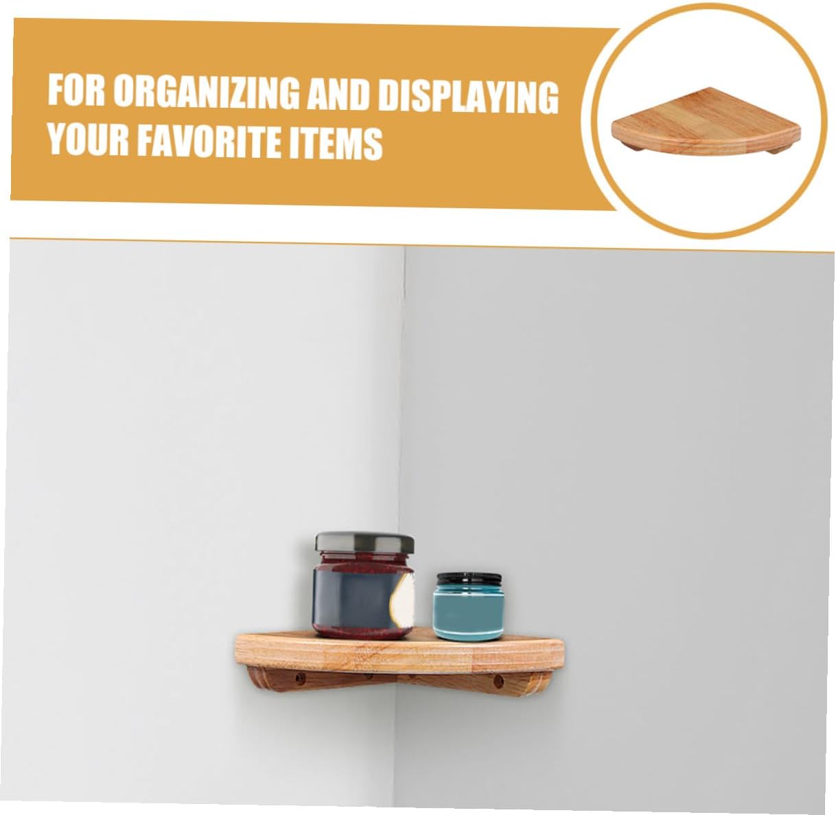 2pcs Rubber Wood Fan-Shaped Corner Wall Shelves Handmade Curved Floating Storage Rack for Kitchen Bathroom Bedroom Office Farmhouse Style Decorative Organizer