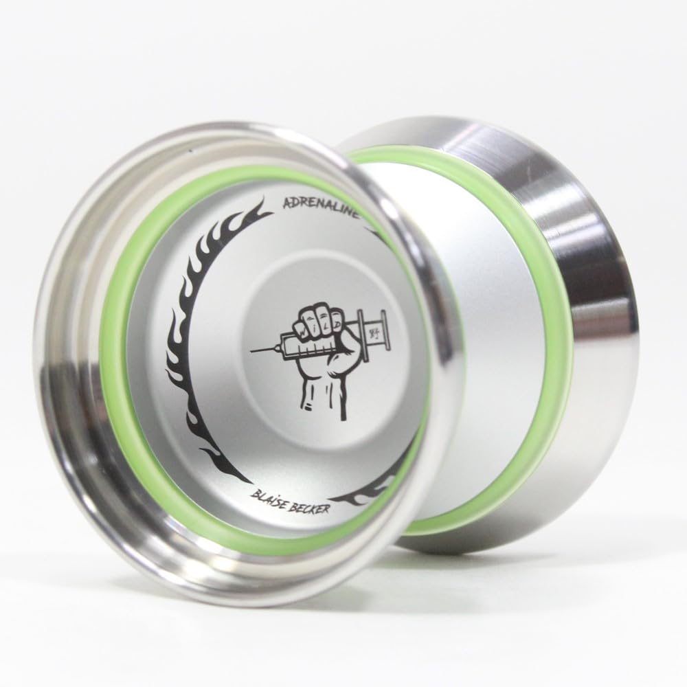 W1LD (Worldwide 1nnovative Leading Design) Adrenaline Yo-Yo - Tri-Material - Blaise Becker Signature YoYo (Matte Silver w/Green PC Raw Rim)