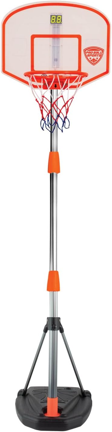 Pro Ball Portable Electronic Scoreboard Basketball Hoop for Kids, Adjustable Height Design up to 65”