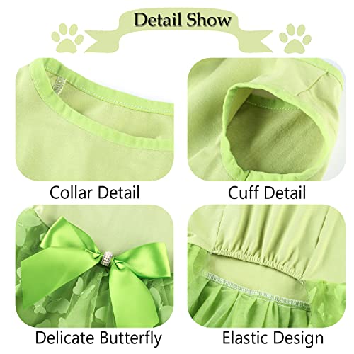 Dog Soft Cotton Dress Tutu Outfit Skirt With Cubic Butterfly Princess Dress For Small Medium Dogs Christmas Holiday Picnic Birthday Party (Green, M) #TOP2