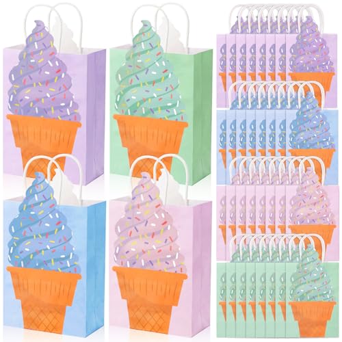 Yexiya 48 Pack Ice Cream Treat Bags with Handles – Colorful Summer Party Favor Bags for Ice Cream & Dessert Theme Parties, Birthday, Baby Shower, Picnic, Sweet Party Supplies