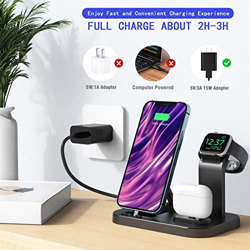 Olebr Charging Station For Apple Multiple Devices, 3 In 1 Fast Charger Station Dock For Iphone Series 14/13/12/11/X/8 Plus, Charger Stand For Iwatch Ultra 8 7 6 Se 5 4 3 2 1 With Adapter(Black) #TOP1