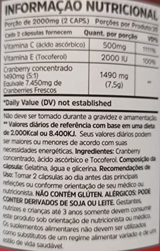 Cranberry Vitamina C Vitamina E 2000 mg Sunfood 60 Cápsulas Kit 3 Unidades