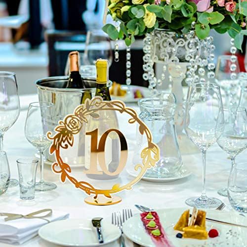 Bebester 20Pcs Gold Acrylic Table Numbers Lace Table Numbers with Stands Holder Base Elegant Mirror Table Numbers for Wedding Party Event Catering