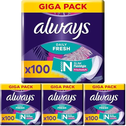 Always Dailies Slipeinlagen Damen Slim Fresh Normal, 400 Binden (4x100 Stück Multipack), mit frischem Duft, passend für alle Slipformen, atmungsaktiv, flexibel