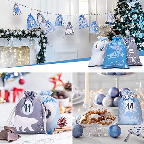 Conjunto de Sacos de Calendário do Advento de Natal 2022,24 dias da surpresa da contagem regressiva