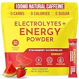Keto Vitals Electrolyte Energy Drink Powder Packets - Electrolyte Supplement with 100mg Natural Caffeine, L Theanine & Organic Lion's Mane Extract - Strawberry Watermelon Keto Powder Packets, 30 Count