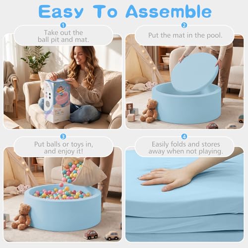 Image of SHJADE Foam Ball Pit, 35.4 inchx 11.8 inch Ball Pits for Toddlers-Blue | Soft Memory Sponge Round Playpen Ball Pool for Kids, Ideal Gift for Babies, Indoor and Outdoor Game, Balls not Included