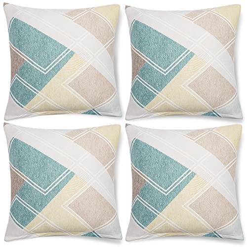 Image of HOKIPO Polyester Blend Stretchable Cushion Cover 16 inch x 16 inch, Pack of 4 (AR-4098-D21*4),Multicolor