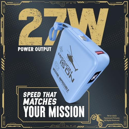Image of Mobilla x Mission: Impossible - MPower X2 Limited Edition Powerbank | 27W High-Speed Output | 10000mAh Battery | Built-in Type-C & Lightning Cables | Dual Fast Charging Ports | Battery Display (Blue)