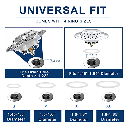 Universal Bathtub Stopper With Drain Hair Catcher (1.45''-1.85'' Drain Hole), Anti-Clogging Tub Stopper With Dual Filtration Design #TOP4