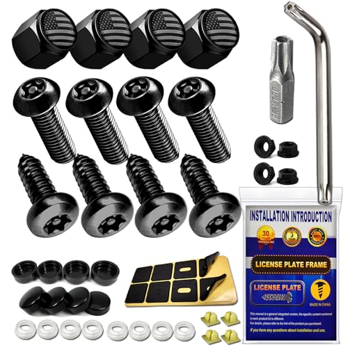 Anti Theft License Plate Screws- Black Security Bolts Fasteners for Front Rear Tag Frame Holder, 1/4'' M6 Stainless Steel Car Truck Motorcycle Mounting Hardware Kit- Screws Caps Insert Nuts by FBJTDQ - Used condition - US$8.99