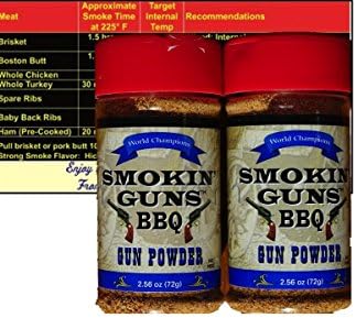 Smokin Guns BBQ Gun Powder Rub (Two 2.56 oz bottles) with Complimentary Miniature Meat Smoking Guide Magnet Bundle