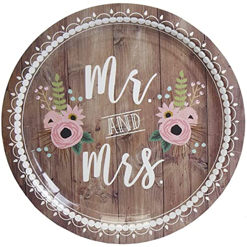 Blue Panda Disposable Plates - 80-Count Paper Plates, Wedding Party Supplies For Appetizer, Lunch, Dinner, And Dessert, Mr. And Mrs. Rustic Wedding Theme Design, 9 Inches In Diameter #TOP1