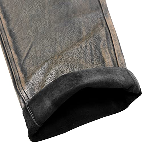 Zawiar Men's Brown Distressed Motorcycle Leather Jeans Style Pants For Men (32) #TOP3