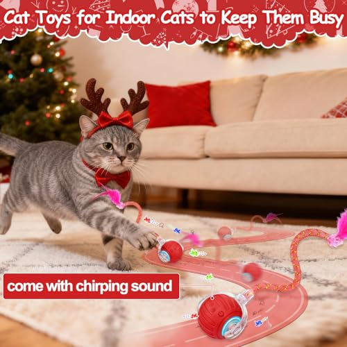 Image of Interactive Cat Toy Ball - Christmas Cat Toys for Indoor Cats with Feather Tails for Chasing, Moving Stimulation Smart Cat Toy for Enrichment, Motion Activated Automatic Rolling Toys to Keep Them Busy