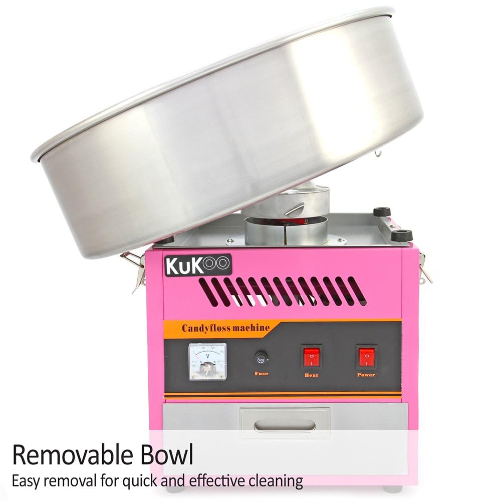 Machine Barbe à Papa Professionnelle Rétro en Inox Rose Bol 50 cm Thermomètre Intégré Utilisation Facile Portable Appareil Barbe à Papa pour Fête Anniversaire CHRD HORECA [Doseur & Bâtons INCLUS]