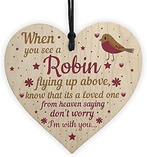 RED OCEAN Robins Are Loved Ones From Heaven Hanging Wooden Heart Plaque Dad Mum Memorial Bauble Xmas Sign