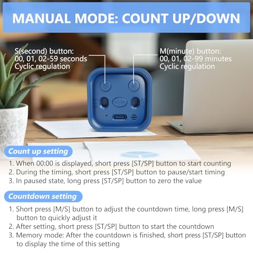 Image of GuDoQi Multi-Function Cube Timer, 5 /10 /30 /60 Min & Custom Count Down, Included Pause & Resume Feature, Silent, Vibrate & Adjustable Sound Alarm for Productivity in Tasks,Study & Kitchen, Classic Blue