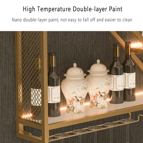 Porte-bouteilles mural LED à 3 niveaux et support verres
