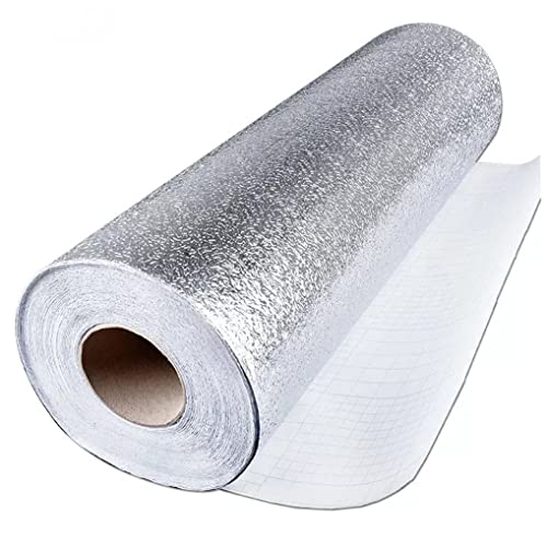 Gcroet Pegatina de Pared de Aluminio de Cocina Peligüeña de Papel Tapiz autoconstruido Plateado y Pegatina a Prueba de Aceite de Palo 0.4x5m Papelera de Papel de Aluminio de Cocina, Pegatinas de