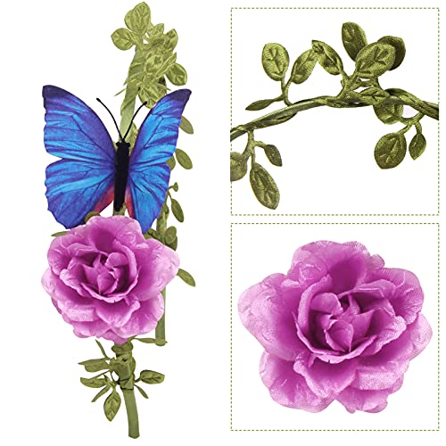 Fishdown Women Flower Butterfly Headband Floral Crown Elegant Wreath Hair Band Festivals Wedding Halloween Hair Hoop for Girls Women(One piece)… - Thumbnail 3