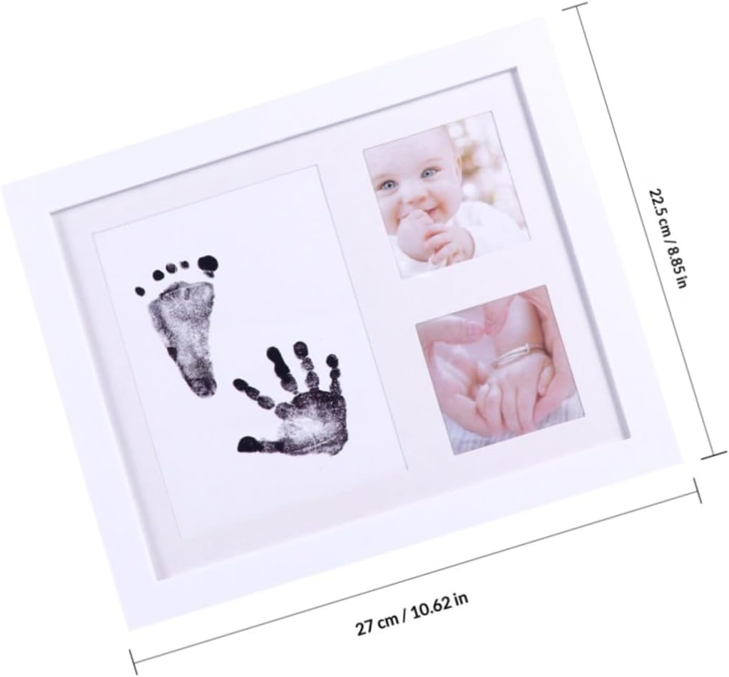 ORFOFE Footprint Picture Frame with Handprint Holder White Pp Plastic Photo Rack Newborn Growth Record Nursery Decor for First Year Memories