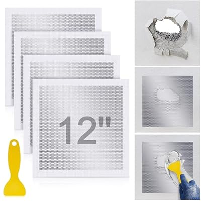 Yaocom 2 Pcs 12 x 12 Inch Drywall Repair Kit Self Adhesive Mesh Drywall Repair Patch Set with Scraper Heavy Duty Metal Aluminum Dry Hole Patch Tools for Large Holes Wall Ceiling Tools