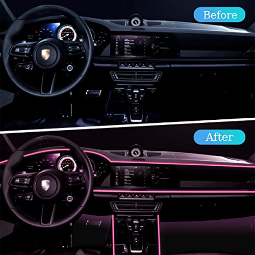 Hipopy El Wire Interior Car Led Strip Lights, Usb Auto Neon Light Strip With Sewing Edge, 16Ft Electroluminescent Car Ambient Lighting Kits With Fuse Protection, Car Decoration Accessories (Pink/16Ft) #TOP4