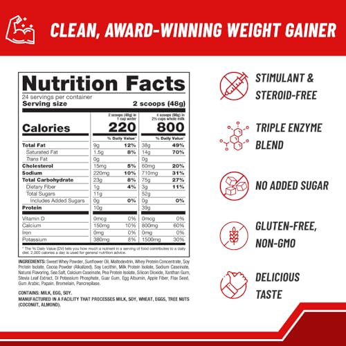 Image of Naturade All Natural Weight Gain Drink Mix - Gluten Free, Delicious Taste, 1600 Calories per Serving - Mass Gainer w /Carbohydrates & Protein - Chocolate, 40.6 Ounce (24 Servings) (Pack of 3)