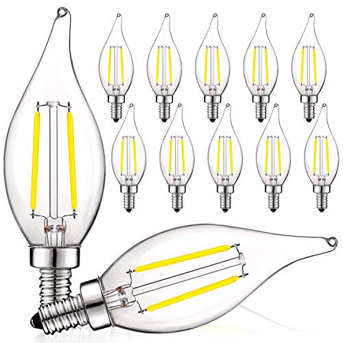 LUXRITE 4W Vintage Candelabra LED Bulbs, Dimmable, 400 lm, 5000K