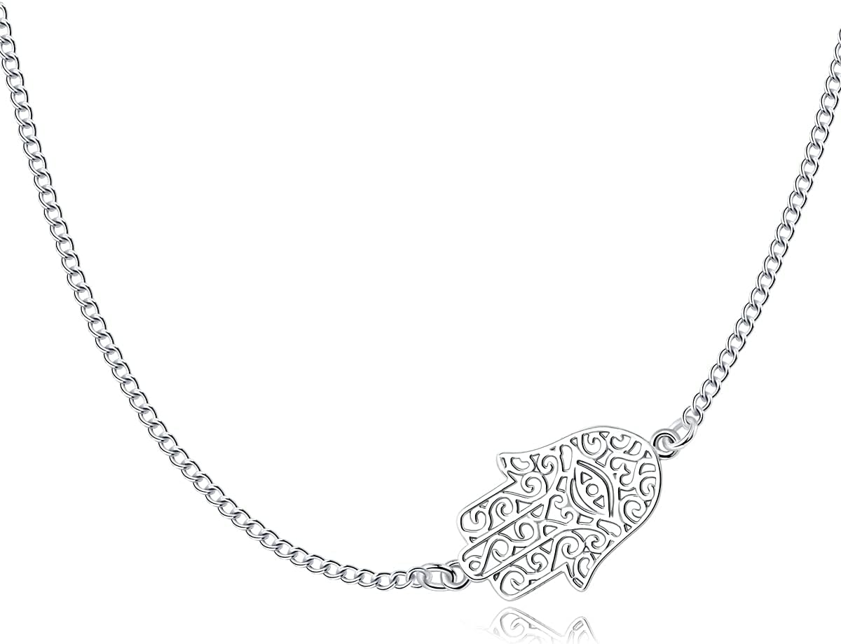 TRENSYGO925 Sterling Silver Cross Dove Hamsa Anchor Italian Horn Sun Moon Star Choker Pendant Necklace Jewelry for Women Mens