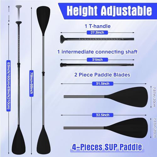 Seenelling 2 Set of 4 Pieces SUP Paddle Adjustable Lightweight Stand up 2 Use Paddle for Paddleboard Kayak Boat Aluminum Alloy Shaft Detachable Floating Oars(Black)