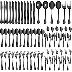 LIANYU 66 Piece Cutlery Set with Serving Utensils, Stainless Steel Cutlery Set for 8, Elegant Cutlery, Includes Forks, Spoons, Knives, Dishwasher Safe
