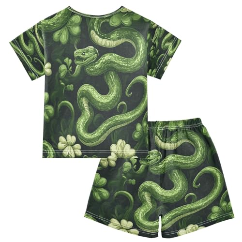 Pajama Sets Short Sleeve Shamrocks Snakes Pattern Soft Cotton Summer Sleepwear 2 Piece PJS Size 5-14T2