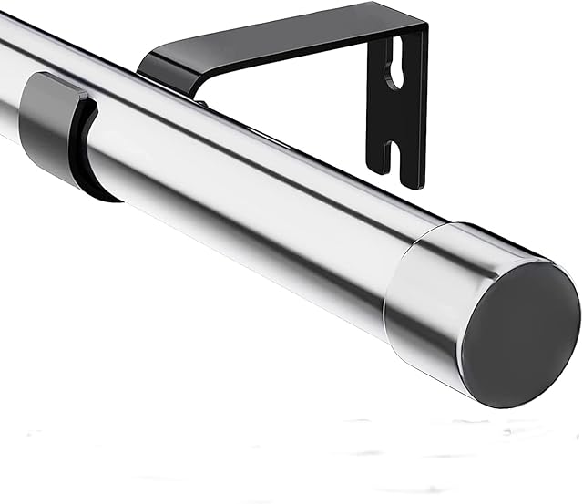 Curtain Poles with Silver Finials 76 to 198 cm, Silver Curtain Pole with Brackets Fittings Set Window Poles for Living Room & Outdoor