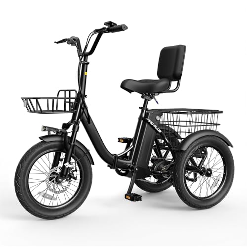 Hopepeak T10 Electric Trike Bike 1200W Brushless Motor Folding Trike Ebike 48V 10.4AH Removable Battery Step-Thru 3 Wheel Electric Bicycle Up to 55 Miles 18MPH 18X3 Tire Tricycle for Adults