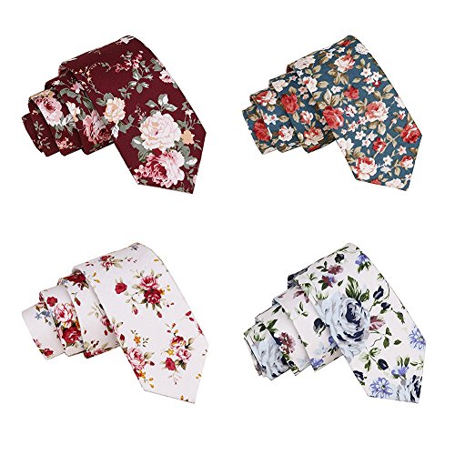 Image of Mantieqingway Floral Ties for Men Skinny Cotton Tie Flower Necktie