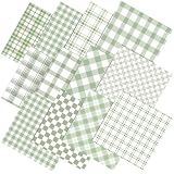Moukeren 12 Pcs Sage Green Plaid Cotton Fabric Bundles 18 x 22 Inch Floral Fat Quarters by the Yard Flower Plaid Stripe Sewing Fabrics for Summer DIY Craft Party Decor