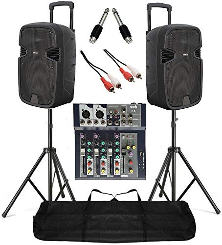 IMPIANTO AUDIO COMPLETO 2 casse amplificate 900w attive + mixer