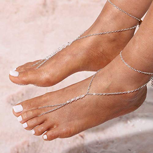 Eaytmo 2Pcs Wedding Layered Foot Chain Beach Pearl Barefoot Sandals Anklet Crystal Ankle Bracelet Jewelry For Women And Girls (Silver) #TOP6