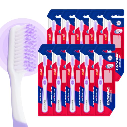 Image of Enshine Advance Clean+ Soft Toothbrush for Adults - Pack of 10 | Ultra Soft Tapered PBT Bristles | Tooth Brush Set with Non-Slip Grip | Manual Toothbrushes for Sensitive Gums & Enamel | Color Purple
