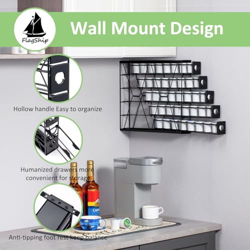 Image of FlagShip 5-Tier Corner Coffee Pod Organizer for K Cup - 40 Capsules Metal Storage, Space-Saving Kitchen Countertop Rack Wall Mountable