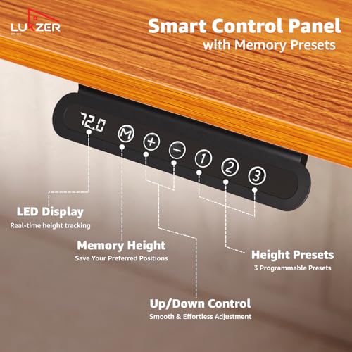 Image of Lukzer Electric Automatic Height Adjustable Sit Stand Desk | Ergonomic Study Table with Digital Display & Memory Preset Option for Home Office (EST-003 /White & Oak Brown /120 x 60 cm) 3 Years Warranty