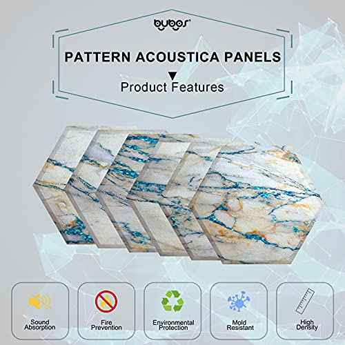 Bubos Hexagon Acoustic Panels,Decorative Sound Proofing Padding For Wall For Recording Studio Acoustical Treatment,Soundproof Wall Panels Of 14 X 13 X 0.4 Inches,Marble（12Pack） #TOP5