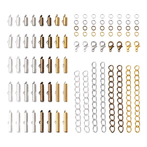 Craftdady 200pcs 4 Colors Slide On End Clasps Tubes 5 Sizes Brass Slider End Caps with Lobster Claw Clasps Twisted Extender Chains Jump Rings for Jewelry Craft Making 10mm/ 13mm/ 16mm/ 20mm/ 25mm by Craftdady - Used condition - Image 2