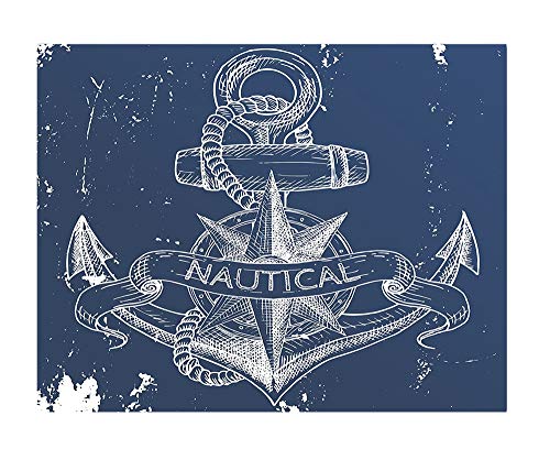 116X83 Inches Wall Mural,Nautical Knot Compass Anchor Pattern Sea World Ocean Life Grunge Illustration Peel And Stick Self-Adhesive Wallpaper Removable Large Wall Sticker Wall Decor For Home Office #TOP2