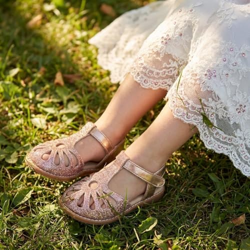 Image of THEE BRON Toddler Girls Closed-Toe Sandals Sweet Retro Cutout Summer Dress Shoes