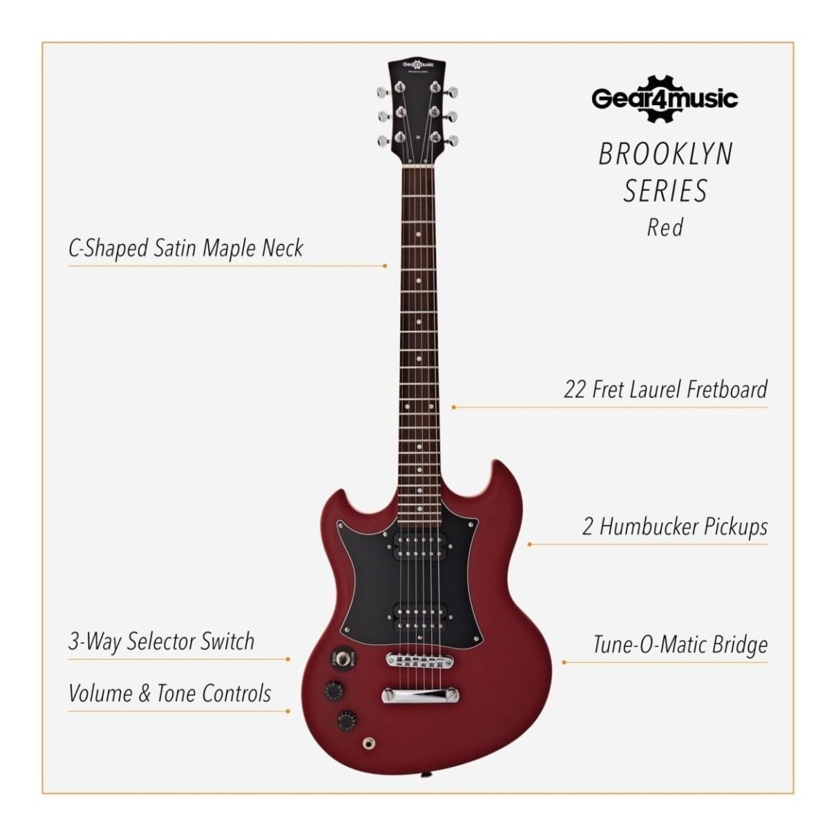 Gear4music E-Gitarre Linkshänder Full Size 4/4 Rot