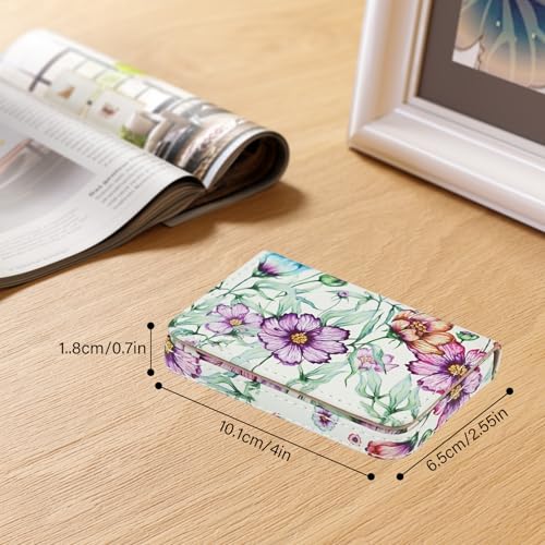 Image of Business Card Holder，PU Leather Business Card Case Color Printing Pattern Card Holder Wallet，Pockets Magnetic Credit Card Holders for Men and Women - Colorful Daisy